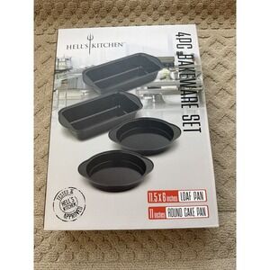Hell's Kitchen 4PC Bake Ware Set 2 11.5 Loaf Pan & 2 11in Round Cake Pan Nostick